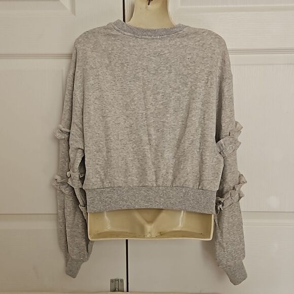 Garage Ladies Crop Sweater With Ruffled Long Sleeves XS Gray - Picture 4 of 16